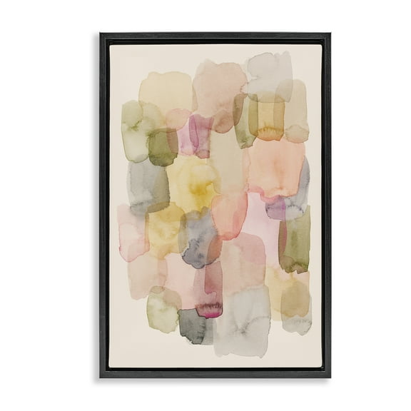 Stupell Industries Muted Paint Blotches Abstract Painting Black Floater Framed Canvas Art Print Wall Art, 17 x 25