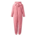 thumbnail image 3 of Cethrio Girls One-piece Pajamas, Warm Zip up Long Sleeve Fleece Winter Sleepwear Pink Size 7-8 T, 3 of 5