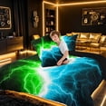 thumbnail image 4 of meiyoeat Neon Lightning Pattern Full Size Comforter Sets for Boys, Electric Green Blue Print Bedding Sets, Black Reversible 3pcs, 1 Comforter and 2 Pillowcases, 4 of 6