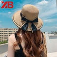 thumbnail image 4 of SikaFu Hat Girl In Summer Outdoor Seaside Large Eaves Sunscreen Straw Hat Bow Beach Hat Folding Woven Sun Hat, 4 of 9