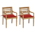 thumbnail image 1 of vidaXL Chaises Batavia 2 Pcs avec Coussins Rouges en Bois de Teck Massif, 1 of 1