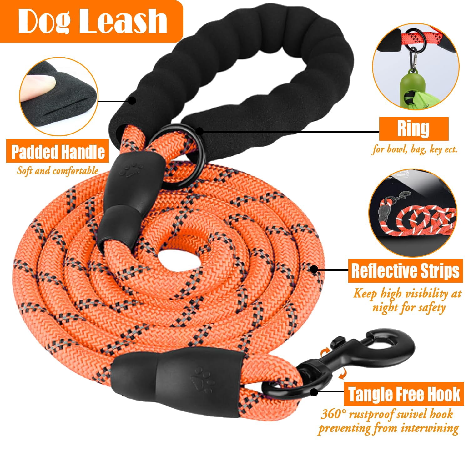 Small Orange No Pull Dog Harness and Accessory Set for Walking and Hiking