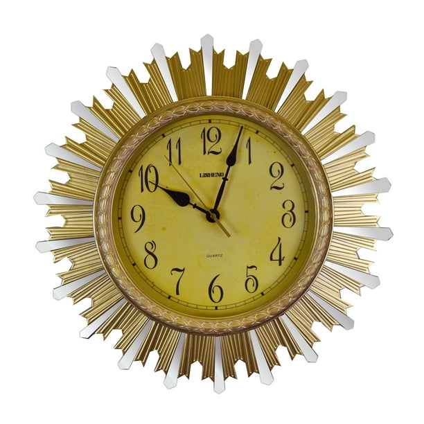 Stunning Gold Sunburst Wall Clock with Mirror Accents