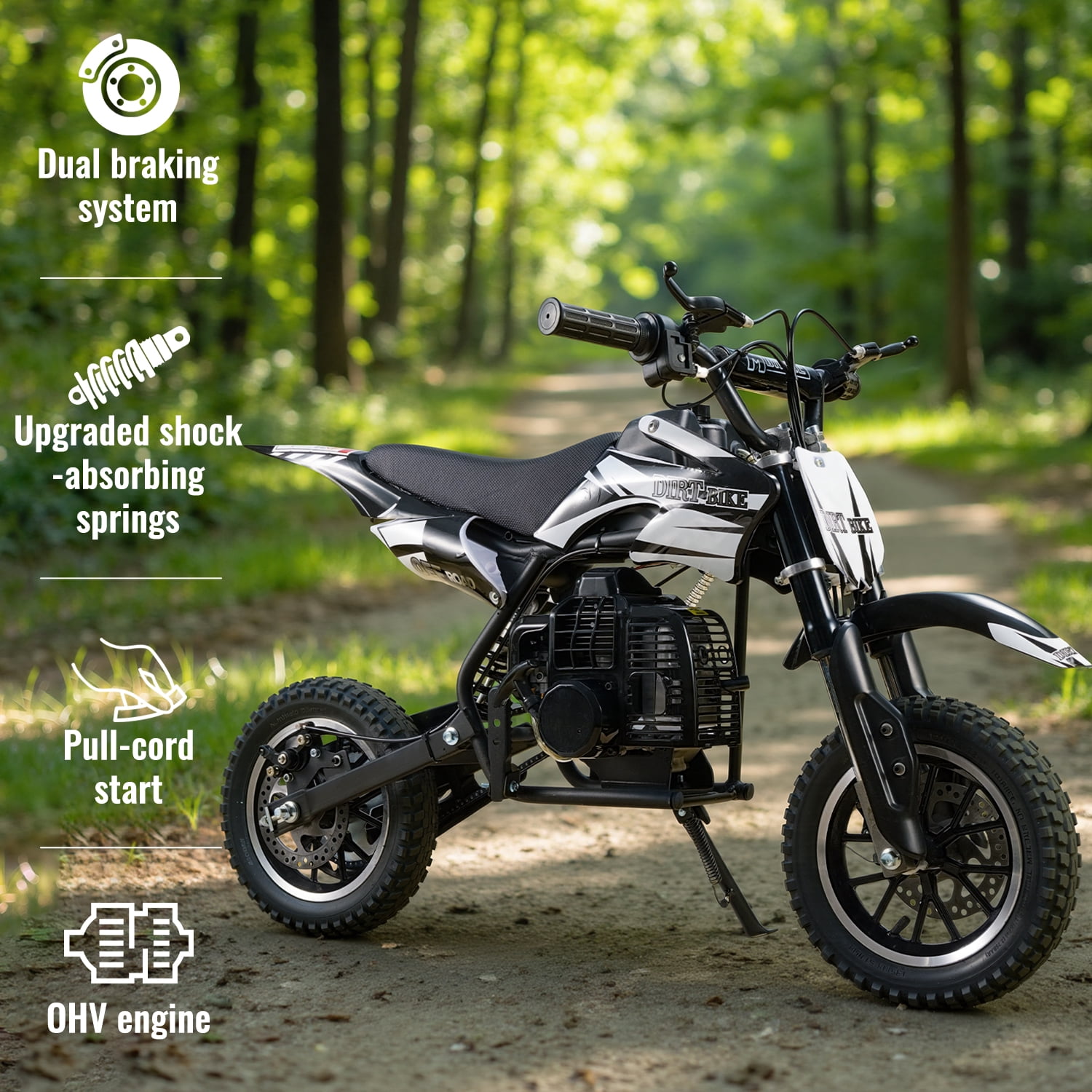 TOXOZERS 50cc 2-Stroke Dirt Bike ,Off-Road Mini Bike for Kids Ages 8+, Pit Bike with Safety Kill Switch, 25mph, 150 lbs, Black