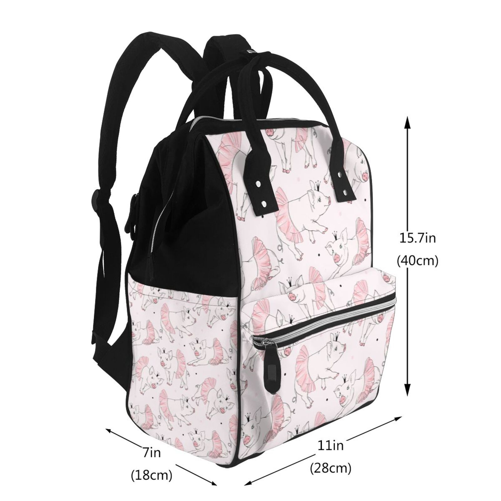 Fuzoiu Cute Piggy Ballerina Print Diaper Bag Backpack,Baby Essentials Travel Tote,Multi function Waterproof Diaper Bag, Travel Essentials Baby Bag - Unisex