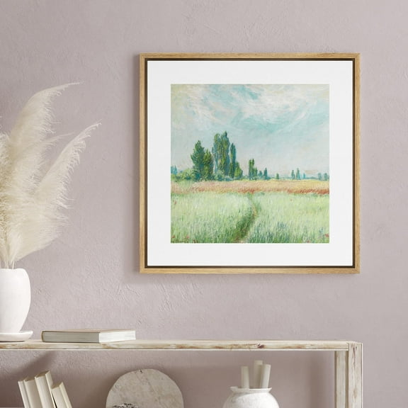 PixonSign Framed Canvas Wall Art Wheat Field by Claude Monet Nature Wilderness Oil Painting Impressionism Rustic Scenic Colorful Print for Living Room, Bedroom, Office -24"x24" Natural