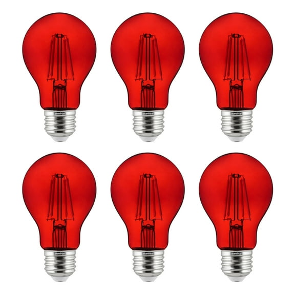 6-Pack Sunlite LED Transparent Red A19 Filament Bulbs, 4.5 Watts, Dimmable, UL Listed