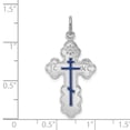thumbnail image 3 of Sterling Silver Rhodium-plated Eastern Orthodox Blue Enamel Cross Pendant, 3 of 3