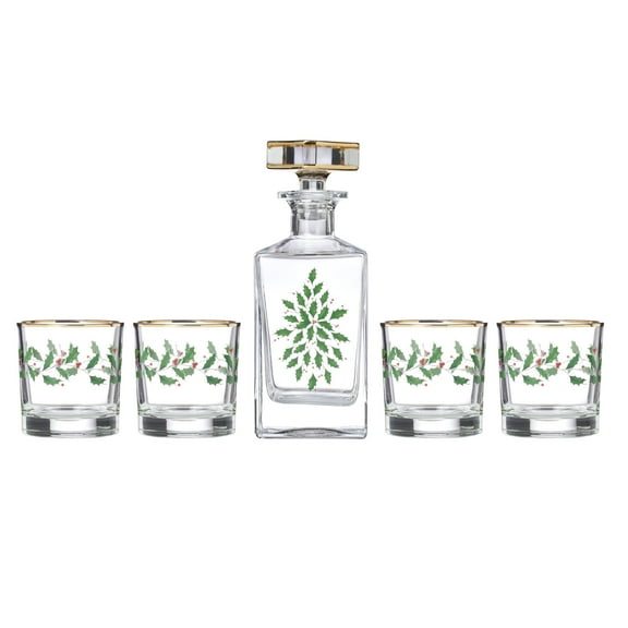 Lenox Holiday 5-Piece Decanter & Whiskey Glass Set