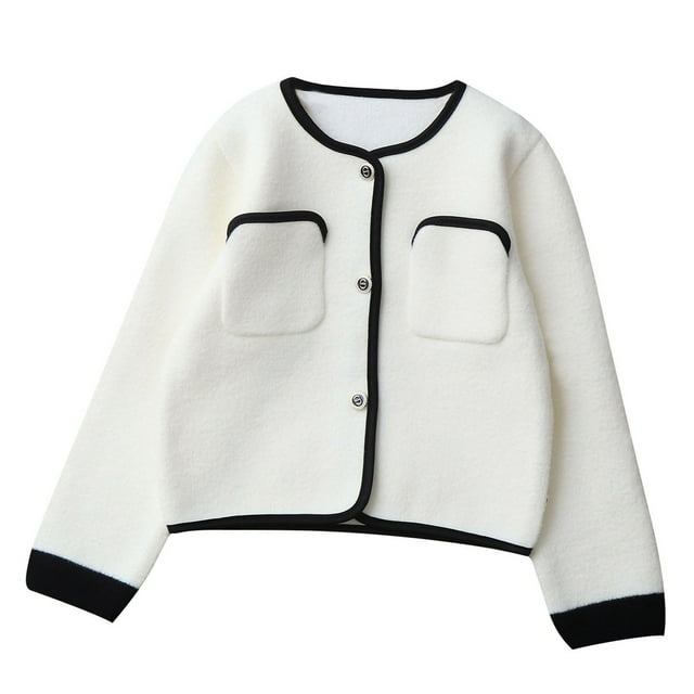 ShomPort Knitted Cardigans for Girls Color Block Long Sleeve Open Front Button Comfy Sweaters Going Out Casual Trendy Jackets