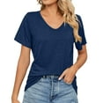 thumbnail image 1 of B91xZ T-Shirts pour Femmes en Coton Col Rond Manches Courtes, Marine m, 1 of 5