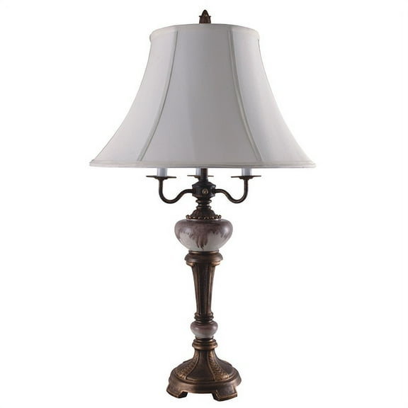 NEW Painted Bronze Base, White Fabric Shade, Socket Switch, 32" Table Lamp 6317