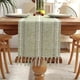 thumbnail image 1 of Nvzi Camino de mesa rústico con borlas, decoración de mesa de lino y algodón para fiestas navideñas, caminos de mesa de estilo rústico, decoraciones para bodas y cenas, 90 pulgadas, verde salvia, 1 of 5