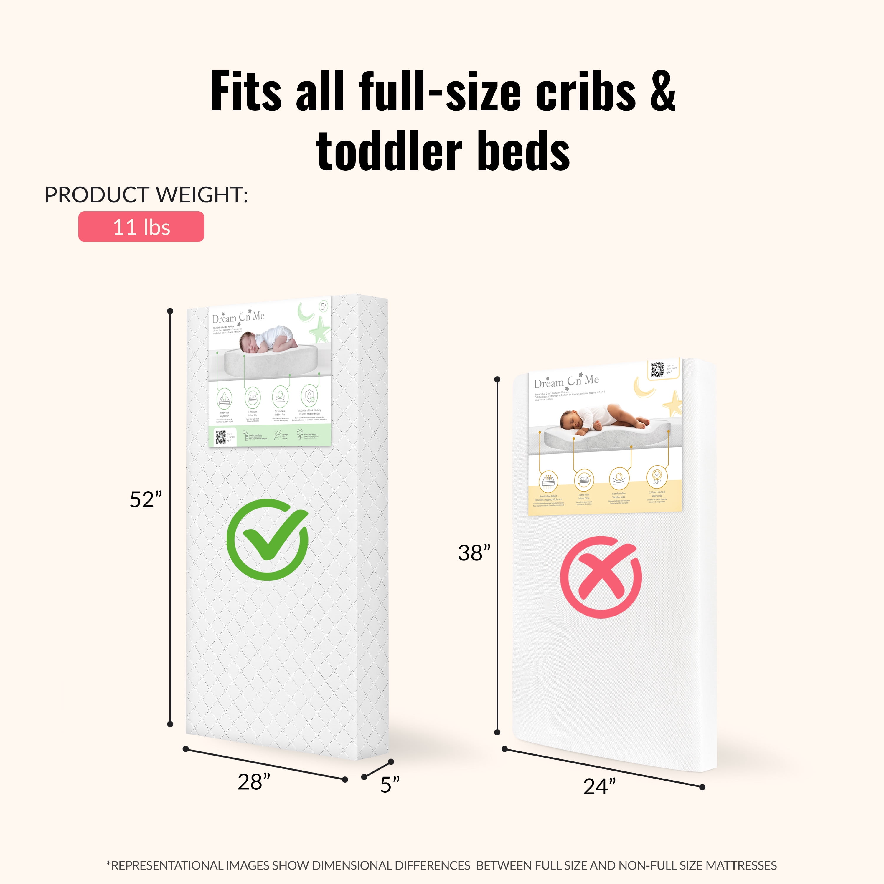 Dream On Me Honeycomb Diamond Quilted Breathable Fiber Crib and Toddler Mattres | Honey Diamond Quilted / White