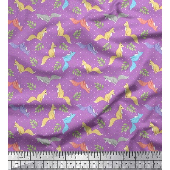 Soimoi Rayon Fabric Dot,Leaves & Fox Animal Print Fabric by Yard 56 Inch Wide
