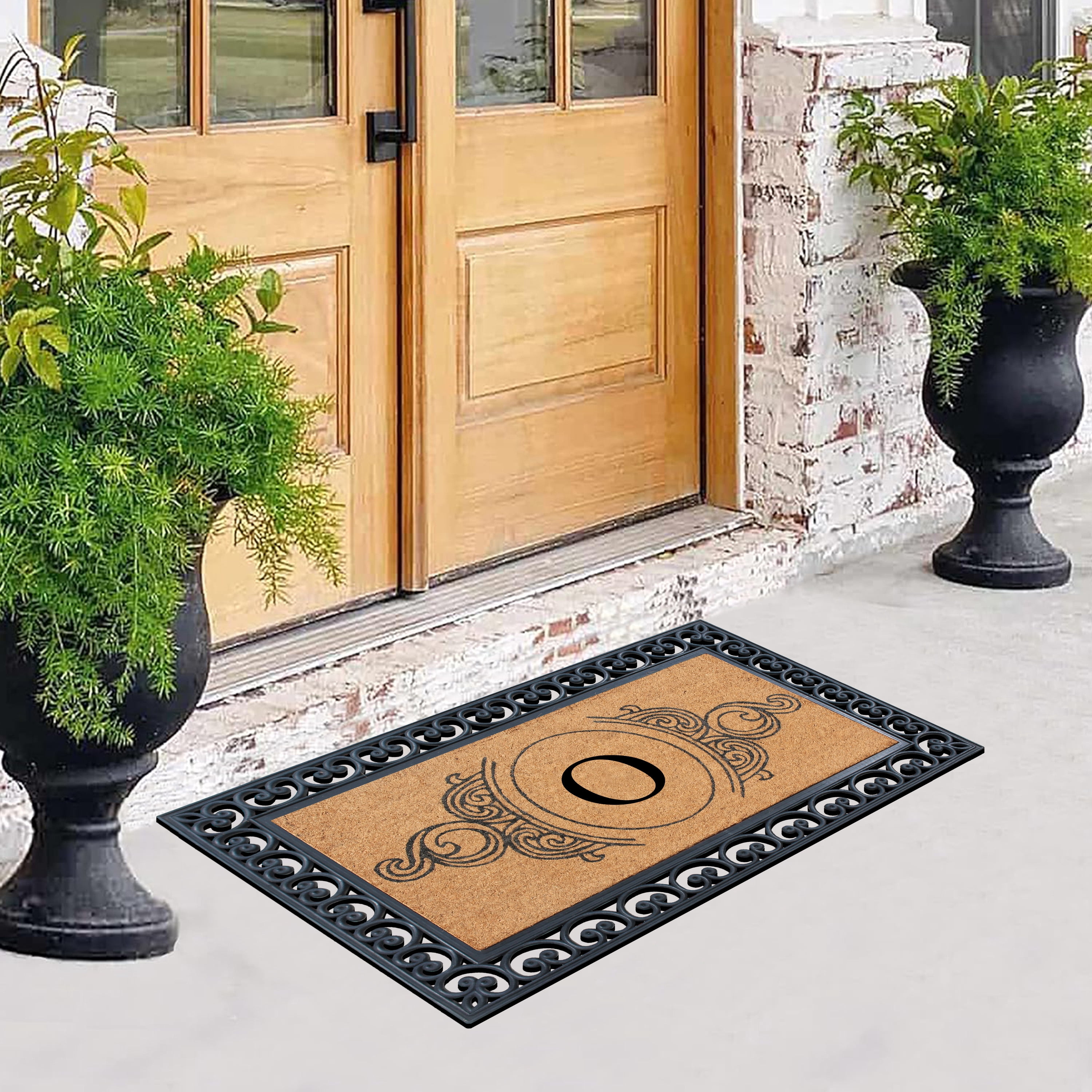 A1HC Rubber and Coir Doormat 30" x 48", Standard Double / Single Front Door Mat for Outdoor Entrance, Personalized Monogrammed Non-Slip Entrymat
