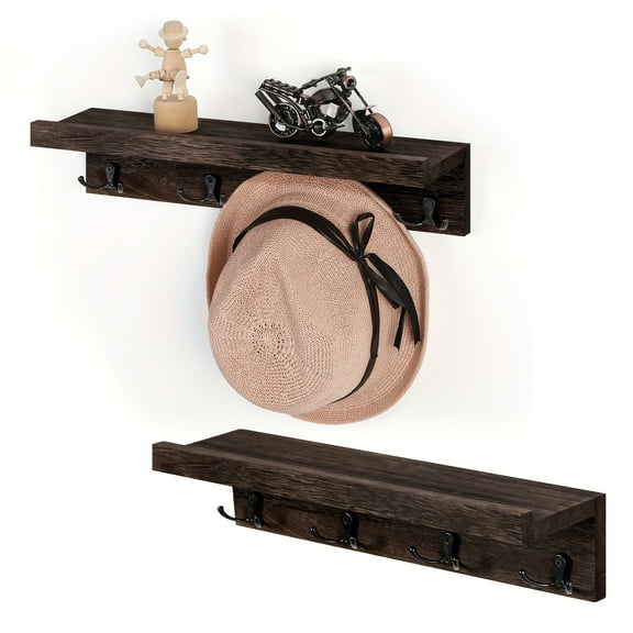 Set Of 2 Wall-Mounted Coat Racks with Shelves, 4 Dual Hooks for Entryway, Mudroom, Kitchen(Espresso), Utility Racks