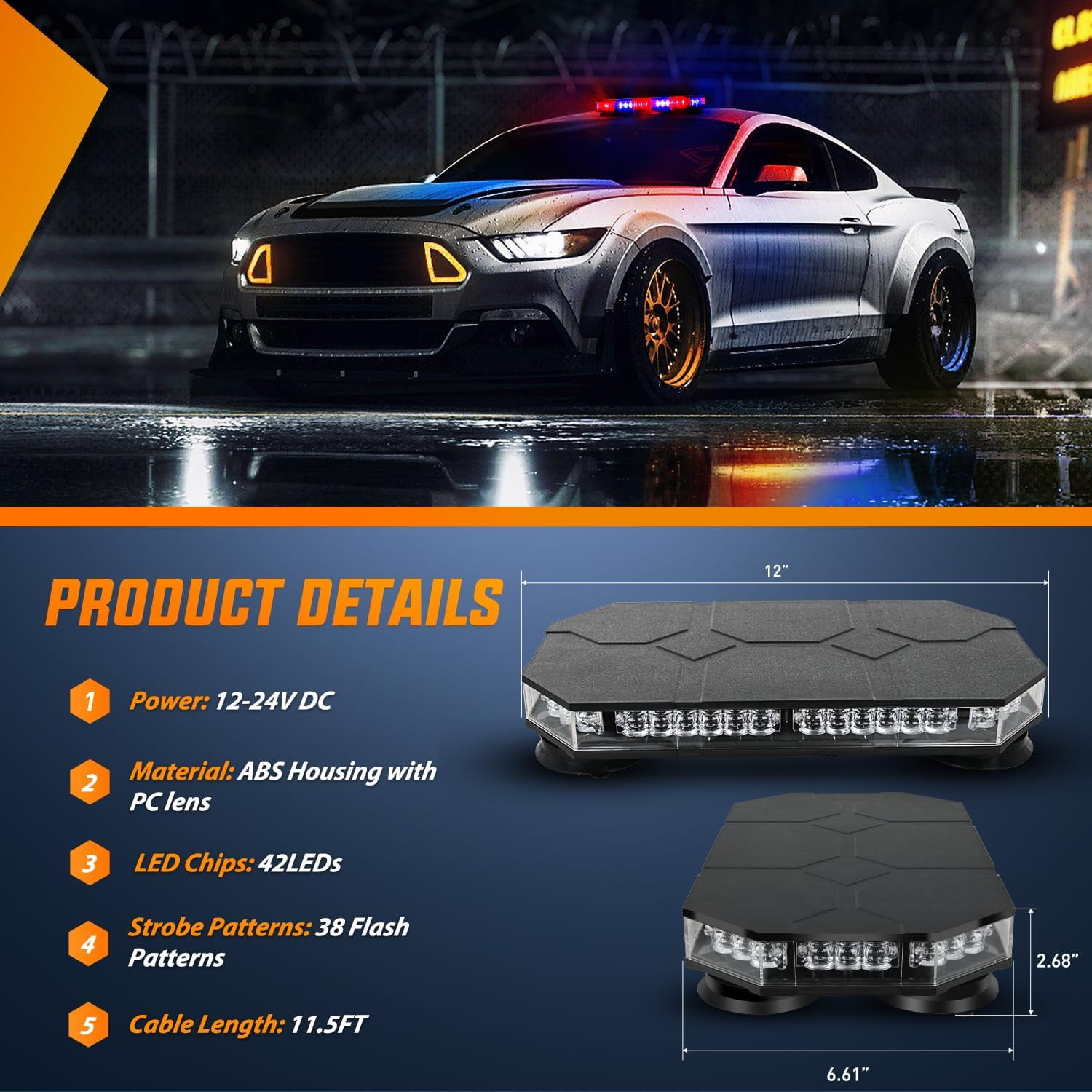 Nilight 42 Led Roof Top Strobe Lights Hazard Emergency Safety Warning Led Flashing Light Bar w/Control Panel Magnetic Mount 12V 24V Car Truck Tractor Snow Plow Construction Vehicles