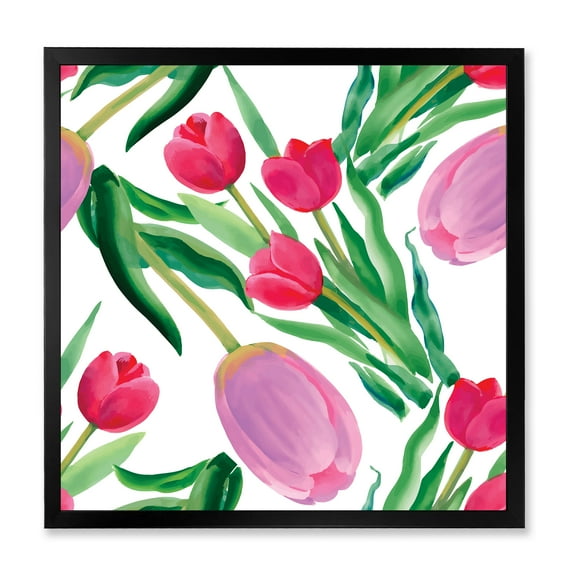Designart 'Blooming Beautiful Pink Tulips Flowers On White' Traditional Framed Art Print