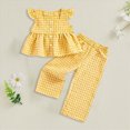 thumbnail image 2 of KPOPLK Girls 2-Piece Outfit Sets Kids Toddler Baby Ruffled Sleeve Tops Cute Print Long Pants 2Pcs Outfits Set Girls Sets(2-3 Years,Yellow), 2 of 6
