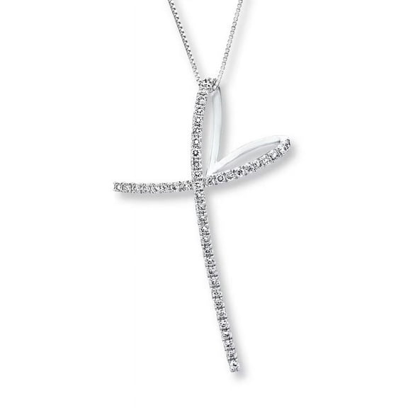 1.00 Carat Unique VS1 Round Natural Diamond Curved Cross Pendant Necklace for her in Solid 14K White Gold With 18 inches chain