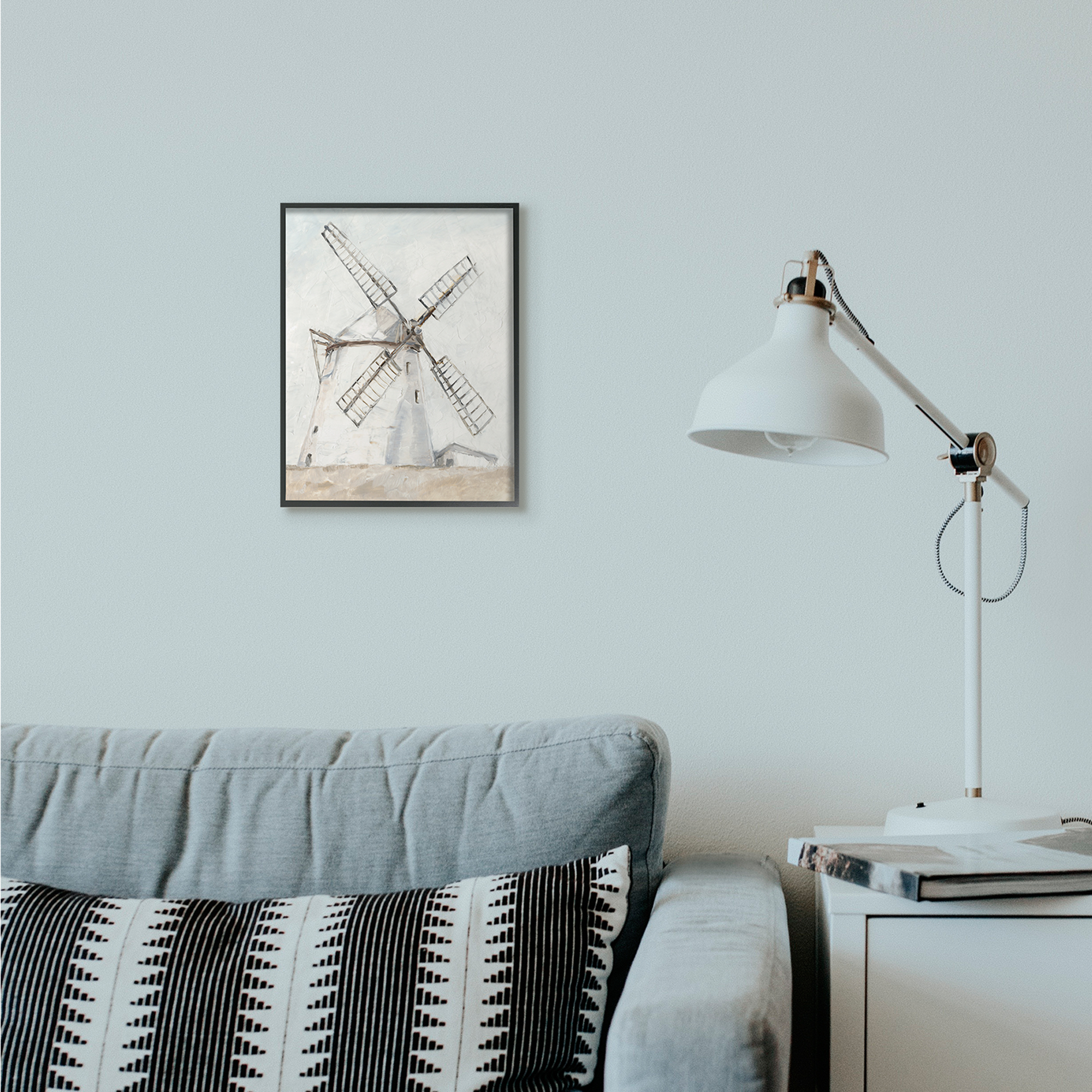 Stupell Industries Windmill Farm Landscape Neutral Brown Blue Painting Black Framed Art Print Wall Art, 11x14, by Ethan Harper