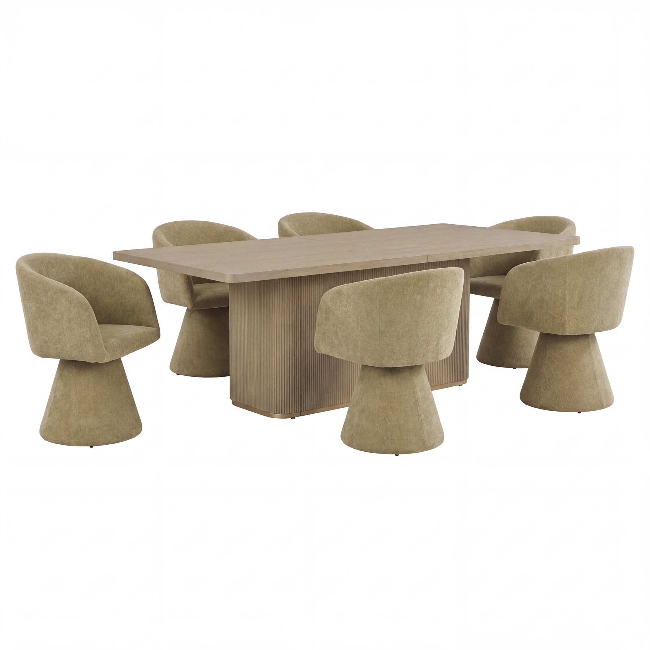 Christopher Knight Home 7-Piece Modern Dining Set, Table with Swivel Upholstered Chairs, Natural+Light Green