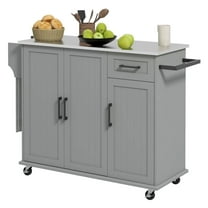 Kitchen Island with Storage, Movable Cart w/ Stainless Steel Top, Rolling Kitchen Trolley, Gray