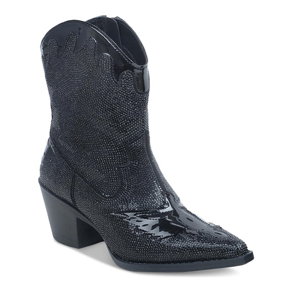 Wild Pair Womens Lourdez Faux Leather Embellished Cowboy, Western Boots