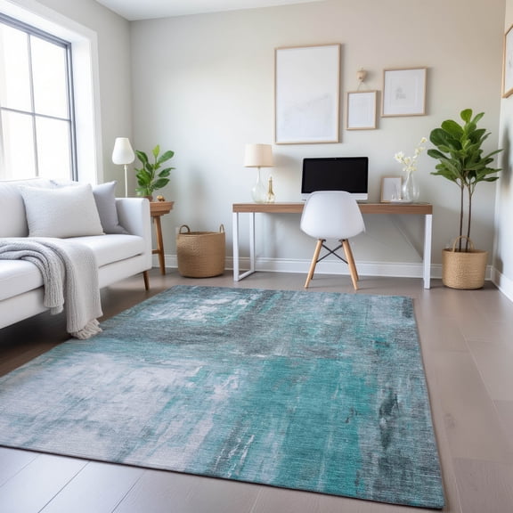 Addison Rugs Mayfield Premium Machine Washable Transitional Abstract Teal Rectangle Rug, 10' x 14'