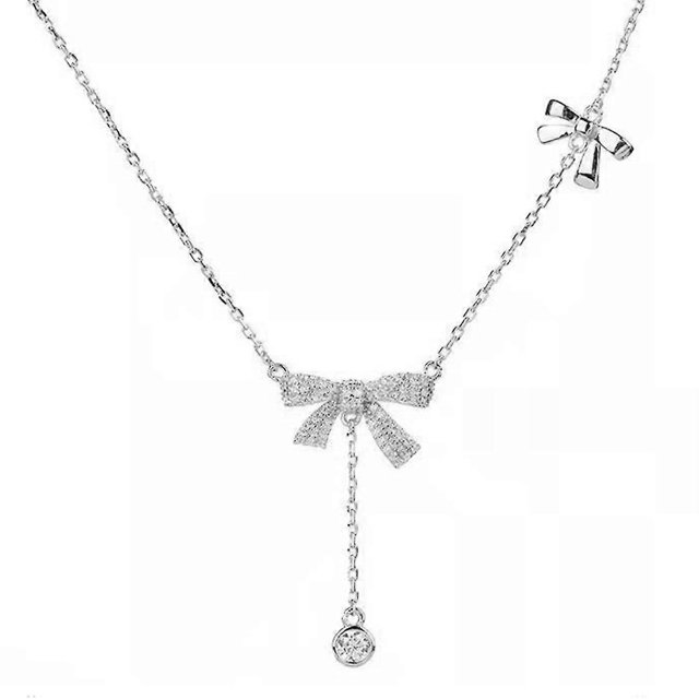 Collar de mujer yuxing con borlas de lazo Estilo coreano de circonita cúbica plata 45 cm