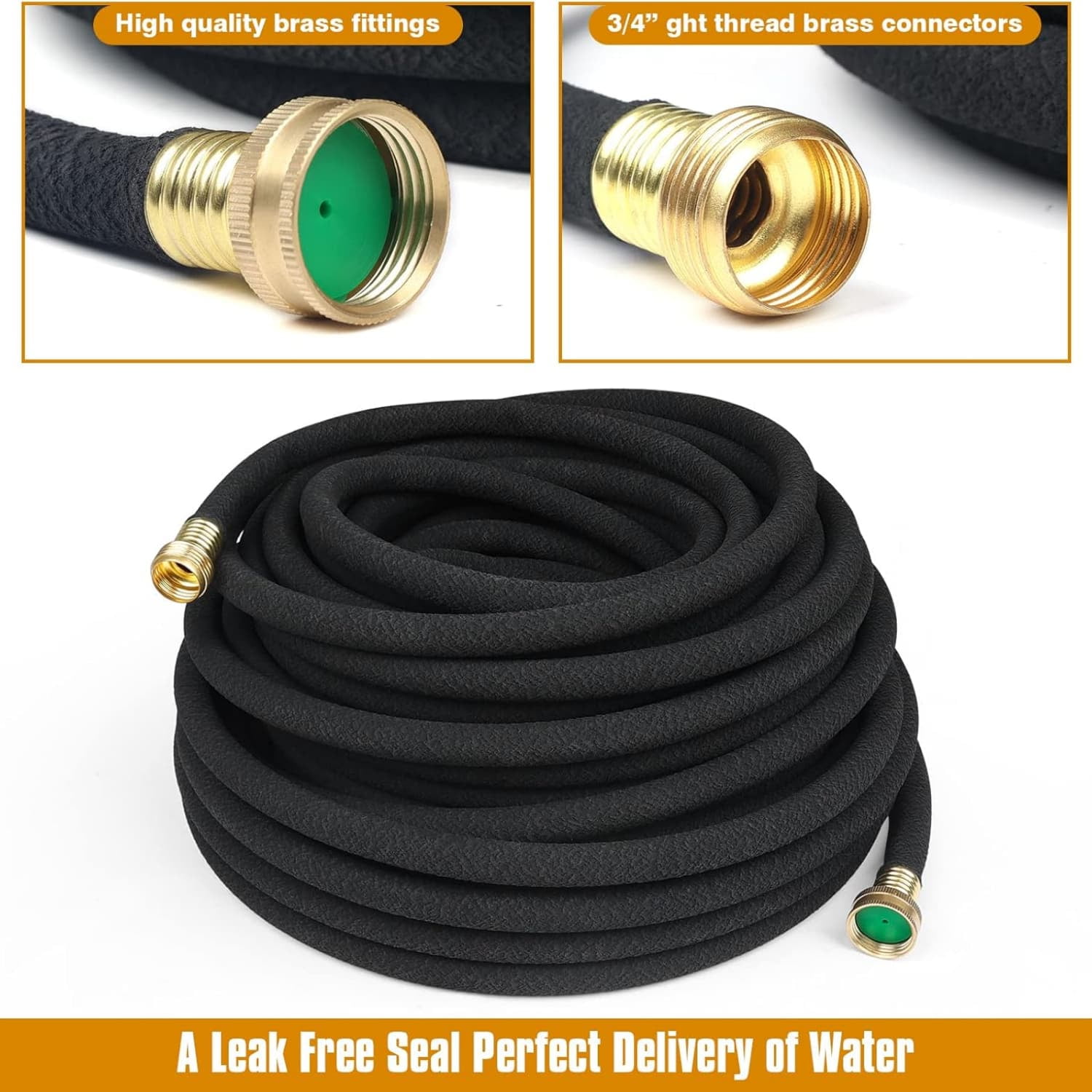 Hose 150ft for Garden Beds Solid Brass Interface Irrigation Save 70% Water Heavy Duty Rubber 1/2" Diameter Great for gardens/flower beds Accessories Contain Various Connections