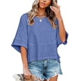 thumbnail image 2 of Bovemsi Long Sleeve Shirts for Women Comfort Round Neck Batwing Color Panels Short Sleeve Casual Tops for Women Trendy XXL, 2 of 5