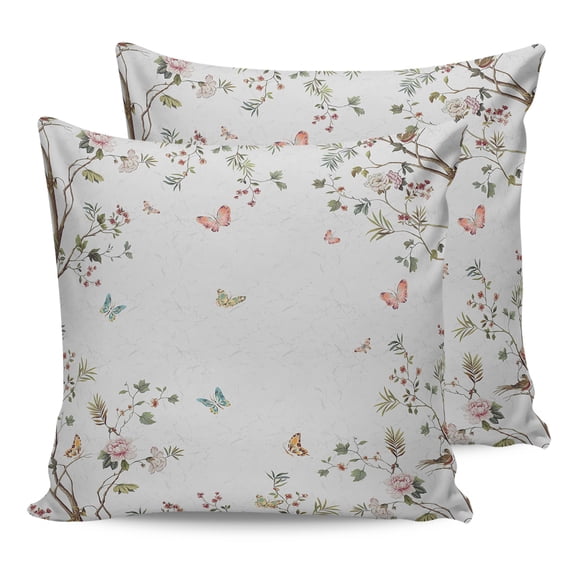 24x24 Pillow Covers Set of 2, Vintage Botanical Throw Pillow Covers Decorative Couch Cushion Case, Spring Floral Botterfly Summer Flower Microfiber Square Pillowcases for Bedroom Car Living Room