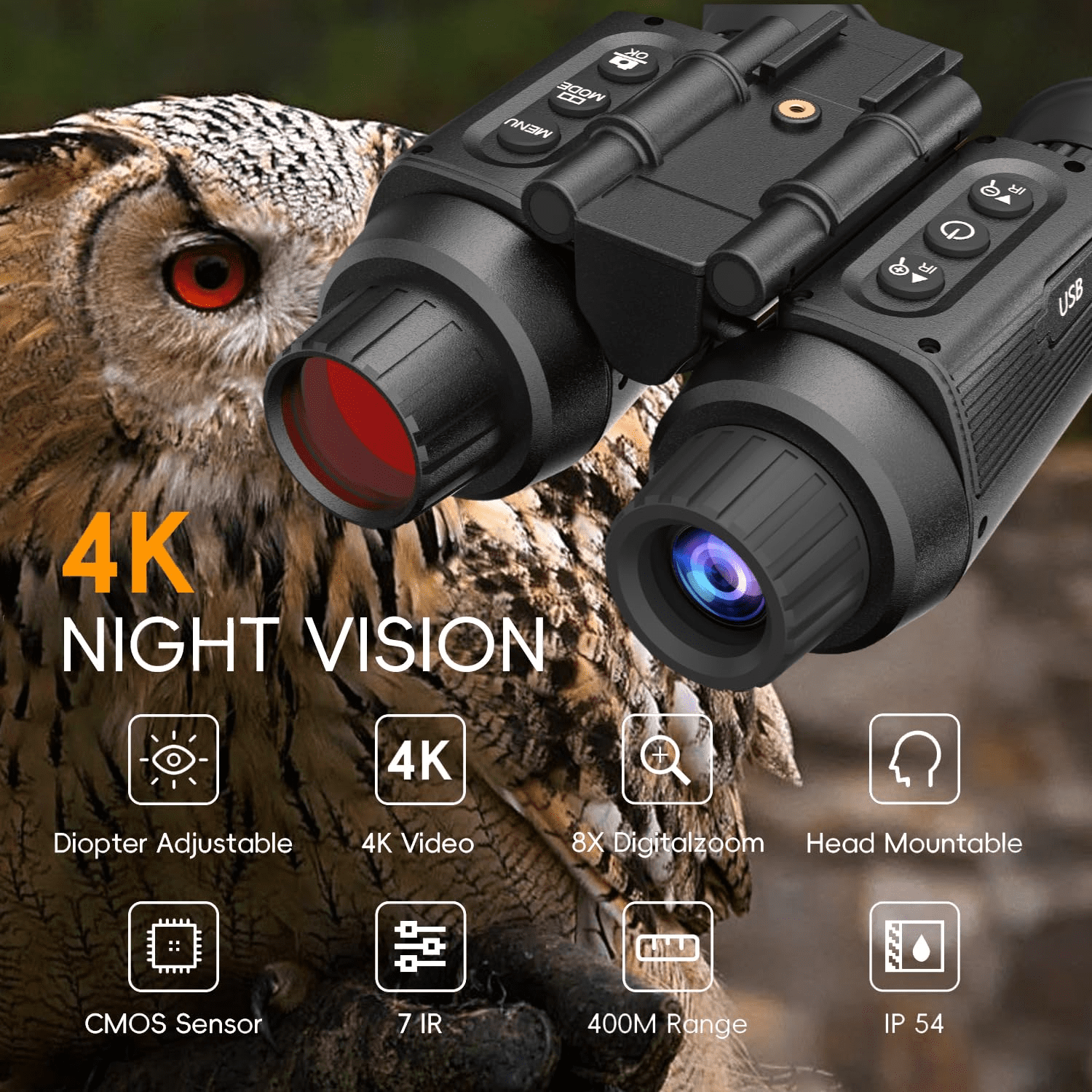 Aorsher 4K HD Night Vision Goggles Military Tactical, 8X Digital Zoomx Night Vision Binoculars for Adults, Head Mounted Infrared NVG with 32GB Memory Card for Hunting Camping Outdoor