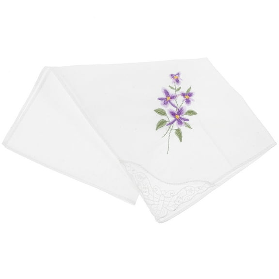 PENIKOKO 1Pack Cotton Handkerchief Square Lace Embroidery Purple Wedding Daily Use 11.4In