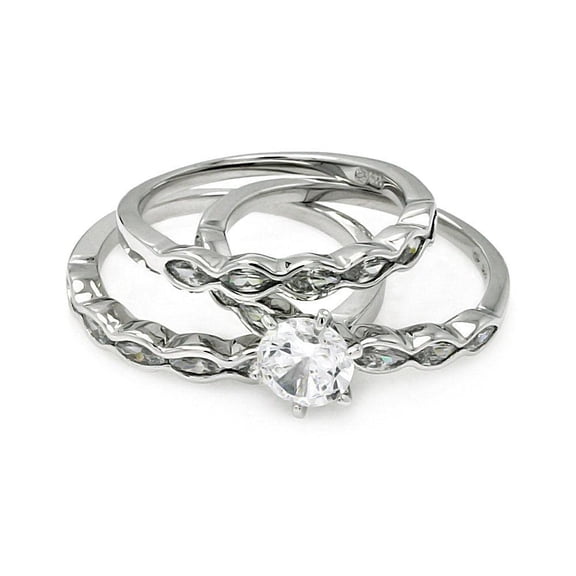 Rhodium Plated Sterling Silver 925 Clear CZ Bridal Ring Set Band White Jewelry Female Size 5
