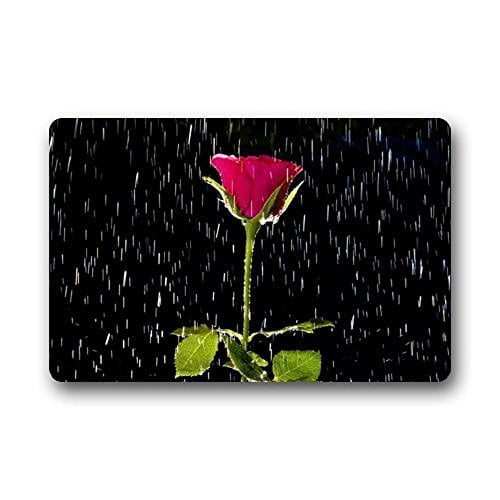 WinHome Nature Rain And Red Rose Doormat Floor Mats Rugs Outdoors