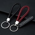 thumbnail image 6 of Creative Hand Woven DIY Leather Strap Car Key Clip ​ Car Key Holder Lanyard Keyring Phone Number Keychain PURPLE, 6 of 8