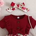 thumbnail image 7 of Toddler Baby Girl Clothes Set Baby Girls Clothes Summer Outfits Short Sleeve Knitted Floral Dress Headband Casual Toddler Girl Outfits 9 Months-12 Months, 7 of 7