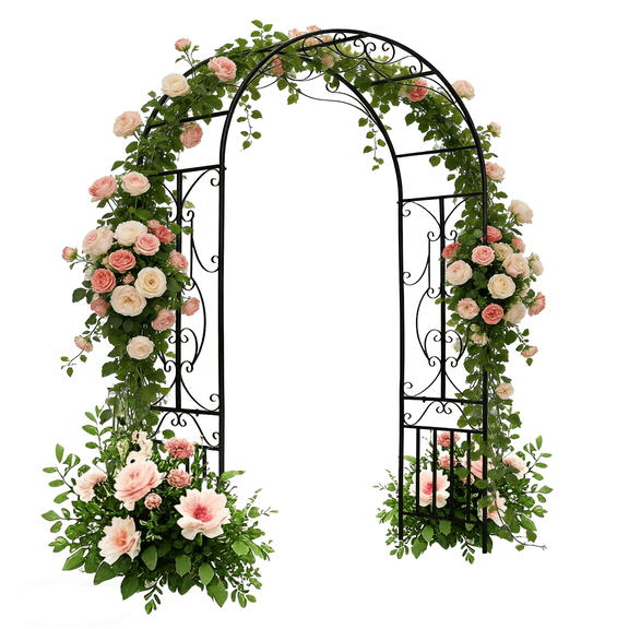 Kinbor 8' Garden Steel Arch Arbor for Climbing Plant, Black