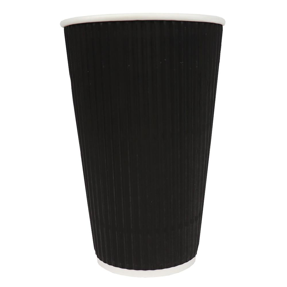 500 x 16oz Black Insulated Disposable Paper Coffee Cups Ripple Wall Paper Cups 