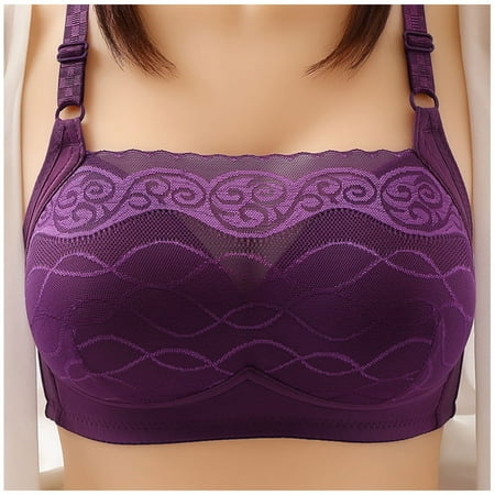 

Tube Tops Womens Lace Unwired Bra Comfort Bra Plus Size Full Cup Thin Underwear NylonSpandex no underwire sports bra Purple