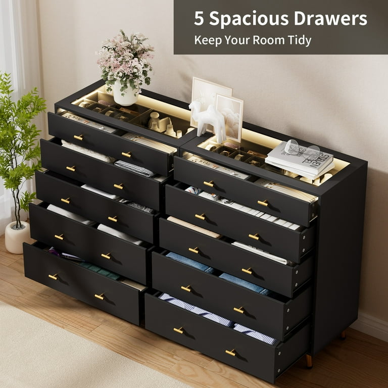 Cyehnenx Black 5 Drawer Dresser Tall Chest of Drawers for Bedroom & Closet Island with Glass Top & Jewelry Storage & Glass Dresser - Walmart.com Cyehnenx Black 5 Drawer Dresser Tall Chest of Drawers for Bedroom & Closet Island with Glass Top & Jewelry Storage & Glass Dresser - Walmart.com