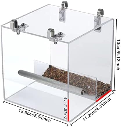 No Mess Bird Feeder for Cage, Automatic Acrylic Bird Feeder Seed Catcher Tray Cage with Stainless Steel Hooks for Small Parrots Canary Parakeet Budgerigar Crested Cockatiel Lovebird (Small)