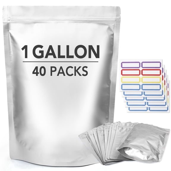 LotFancy Mylar Bags for Food Storage, Resealable Foil Ziplock Bag, 40 Pcs 1 Gallon
