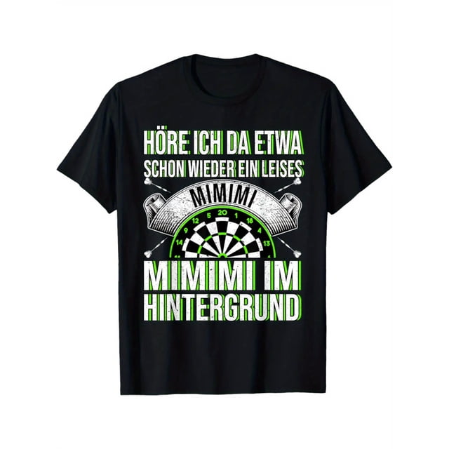 T Shirt Fun Mimimi Darts Practice Unisex Showcasing The German Term Mimimi Along with a Dart Design