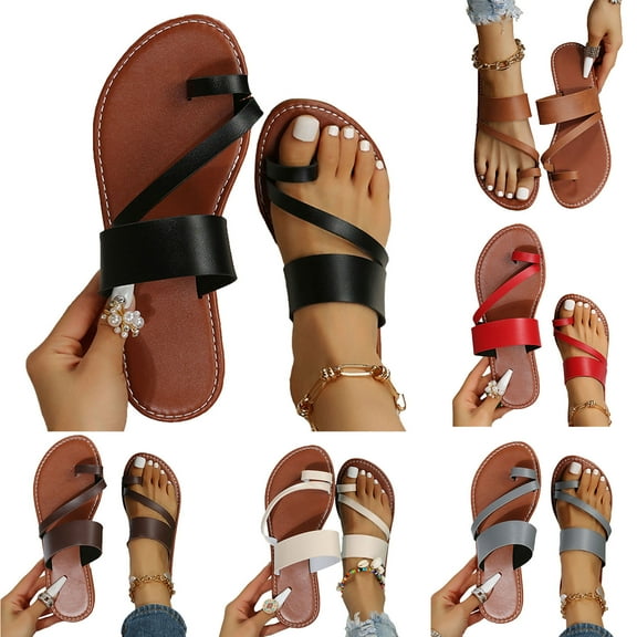 Sandals for Women Casual Summer Orthopedic Clip Toe Flat Sandals Anti-Slip Flip Flops Slip On Slippers Beach Sandals