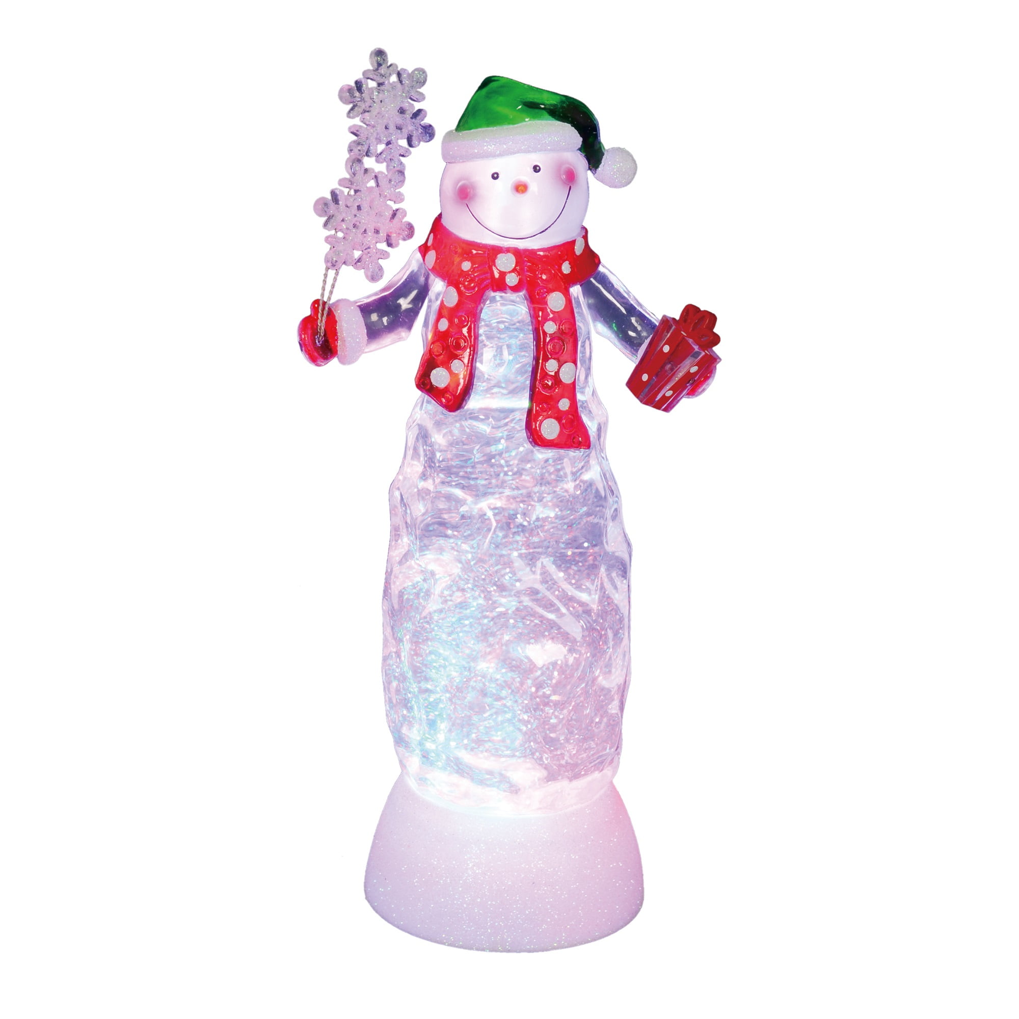 11" Swirling Glitter LED Lighted Snowman with Gift Christmas Decoration
