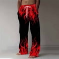 thumbnail image 2 of Zpanxa Work Pants for Men Flame Printed Drawstring Elastic Waist Loose Fit Athletic Pants with Side Pockets, 2 of 5